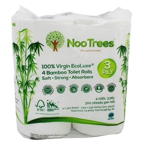 Nootrees Nootrees 280764 Virgin Ecoluxe Bamboo 3Ply Toilet Tissue; 4 Rolls per Pack 300 Sheet